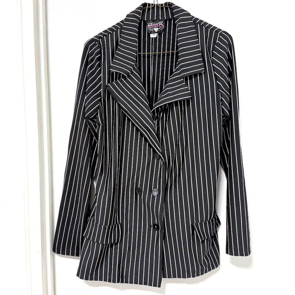 Vintage Charades Black pin-striped Gangster Moll Suit Blazer - Women's Size M
